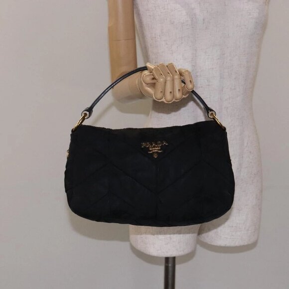 PRADA Shoulder Bag Nylon Black Gold Auth ki5865 - Picture 14 of 16